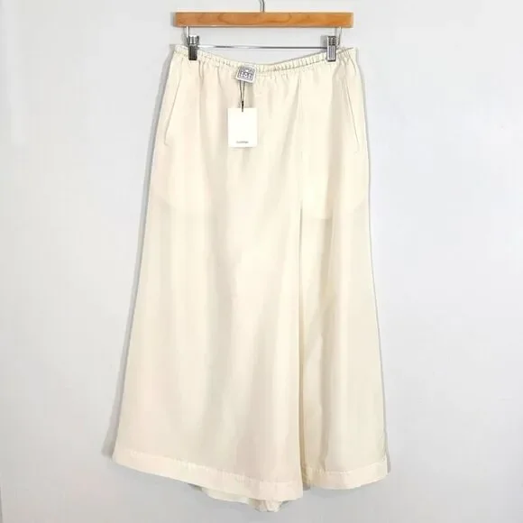 NWT Toteme Habitual Wrap Wide Leg 100% Silk Ivory Trousers Rare Find SZ EU 32 - Picture 2 of 13